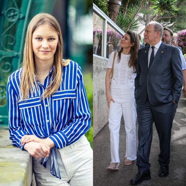 Éléonore de Bélgica y Carlota Casiraghi con pantalones blancos.