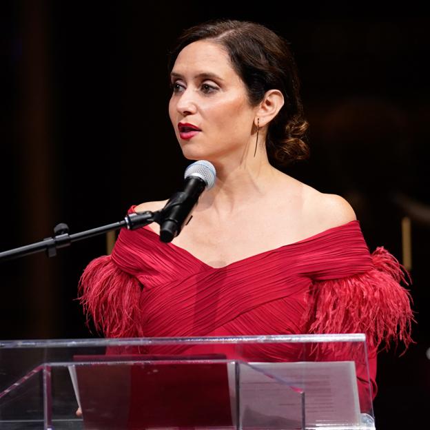 Isabel Díaz Ayuso durante su discurso en la gala del Teatro Real en el Lincoln Center.