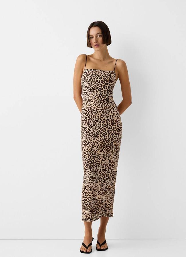 Vestido midi de tirantes con animal print