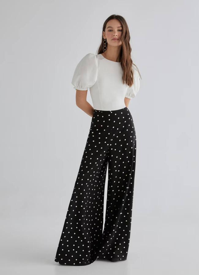 Pantalones estampados de lunares estilo palazzo