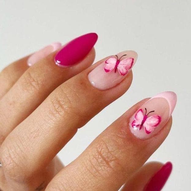 Uñas butterfly en tono rosa