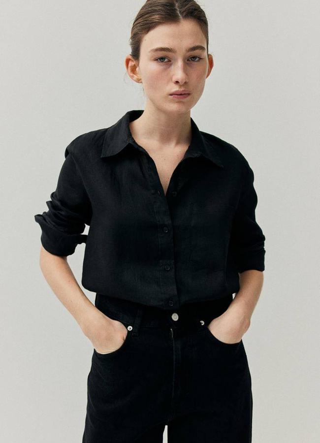 Camisa de lino oversize en negro