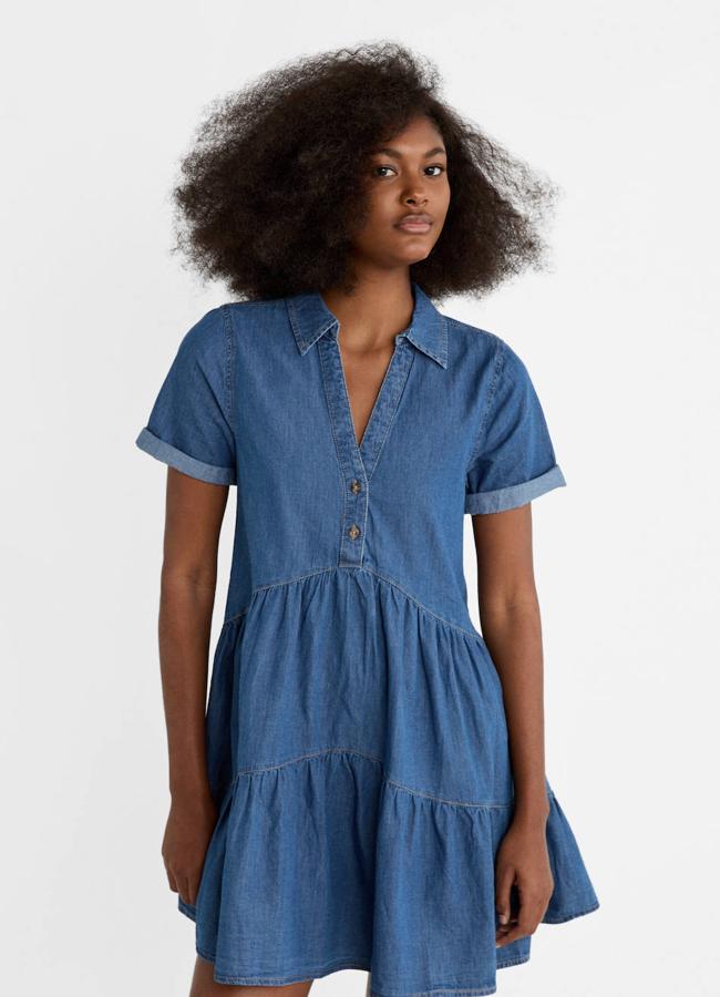 Vestido corto denim estilo camisero