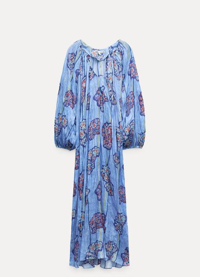 Vestido túnica ramio estampado de Zara (69.95€)