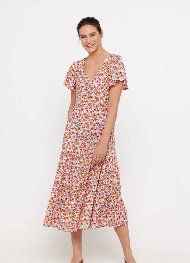 Vestido midi con estampado de flores