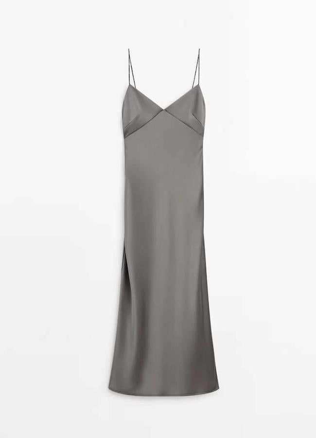 Vestido satinado de tirantes con brillos de Massimo Dutti (99,95€)