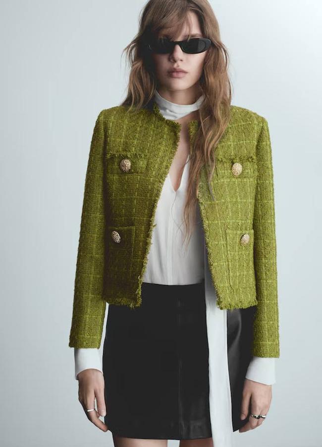 Chaqueta de tweed verde oliva