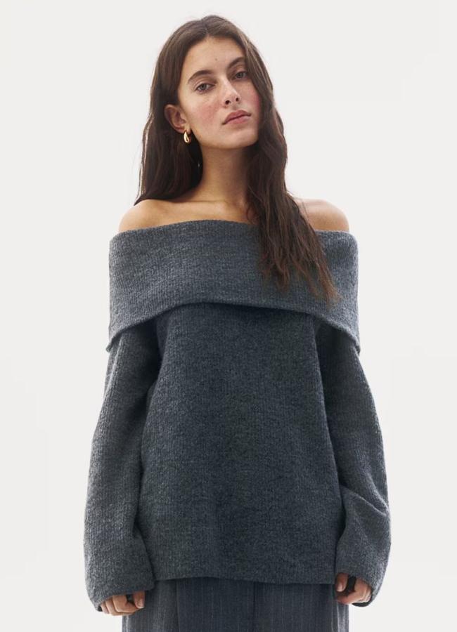 Jersey off the shoulder oversize en gris