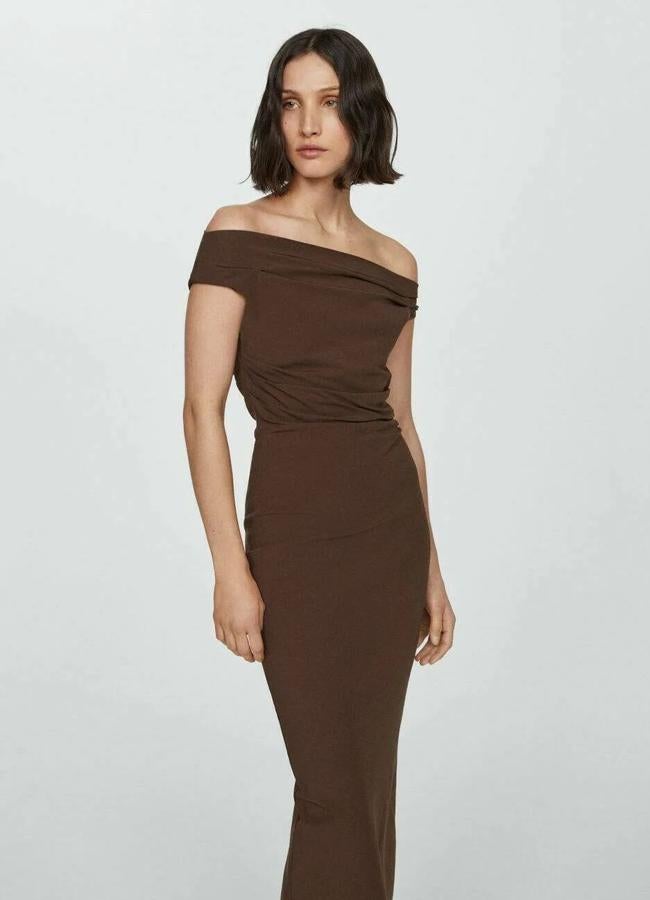 Vestido midi asimétrico marrón chocolate