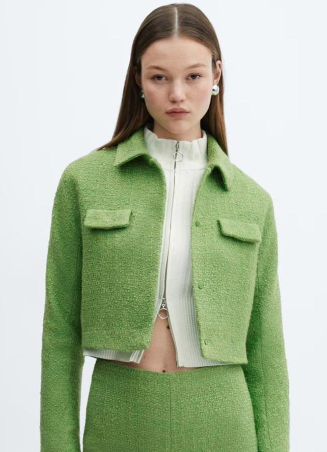Chaqueta de tweed corta color verde