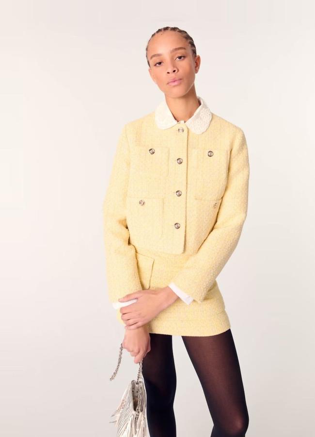 Chaqueta de tweed amarillo mantequilla